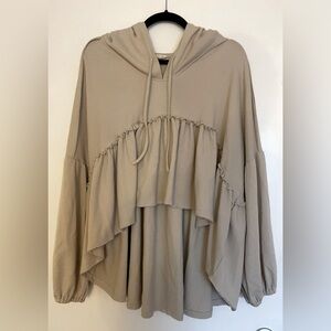 Women's Tan Ruffle Hi Low Hoodie